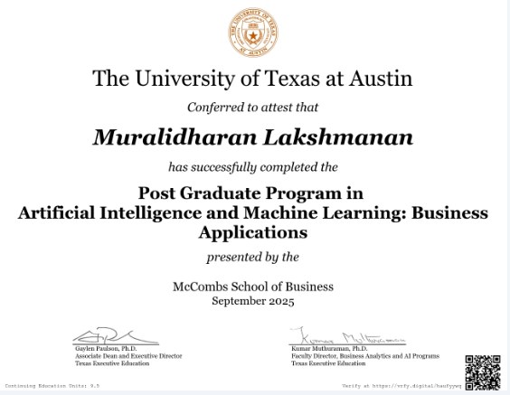 UT Austin AI/ML program certificate